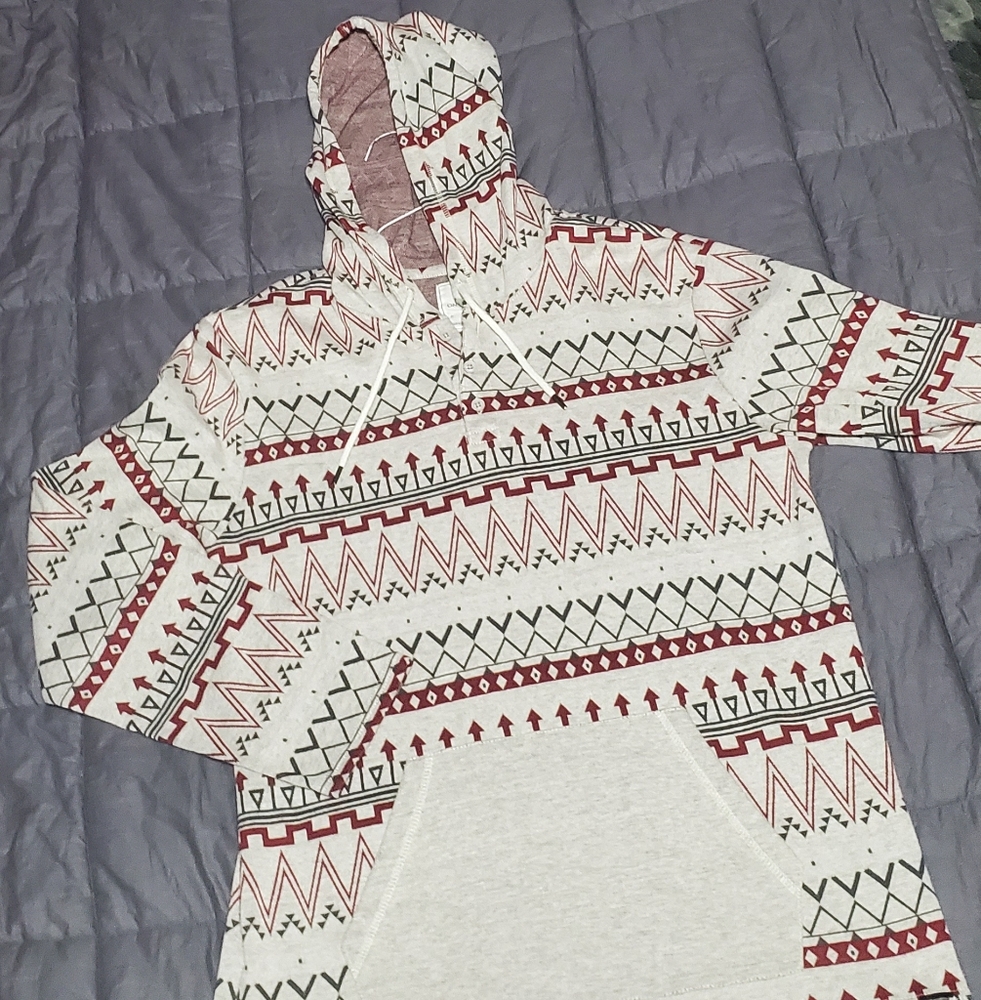 ON THE BYAS Hoodie Mens Large Grey And Red Detail